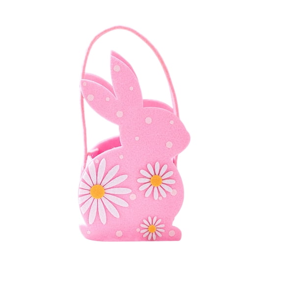 Taotanxi Cute Bunny Easter Basket for Kids - Personalized Large Felt Bags My First Tote Bucket Name Tag Easter Egg Hunts, Gift for Girls Boys Toddler Baby Toy Storage,Pink