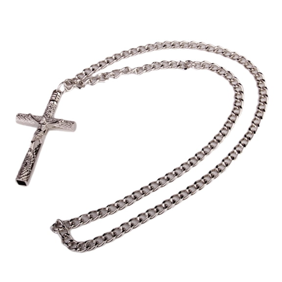 2 In 1 Steel Drum Key, Crucifix Cross Jesus Charm Chain Necklace 11.4"