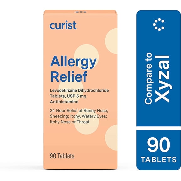 Curist Allergy Relief Levocetirizine 5 mg 90 Ct Tablets | 24 Hour Less-Drowsy Antihistamine for Adults & Kids Ages 6 | Compare to Xyzal Allergy 24HR