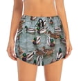 thumbnail image 2 of Yiaed Mallard Ducks Swimming Print Women's Running Shorts with Liner 3 Zipper Pockets Elastic Workout Athletic Gym Yoga Shorts-X-Large, 2 of 7