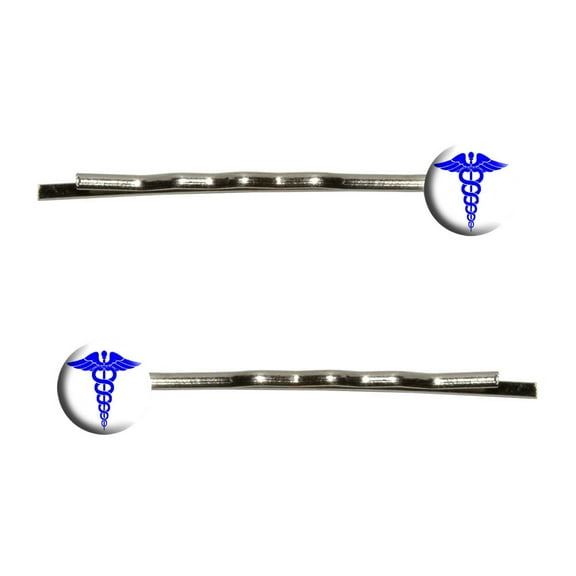 Caduceus Medical Symbol Blue - Doctor MD RN EMT Bobby Pin Hair Clips