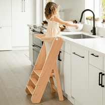 Comfy Cubs Kids Step Stool for Ages 3 , Adjustable Toddler Tower for Sink Access - Natural Wood