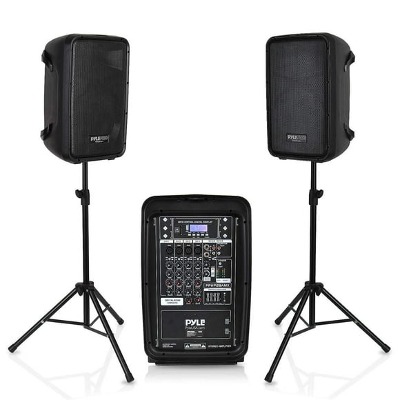 PA Haut-Parleur DJ Mixer Bundle - 300 W Portable Sans Fil Bluetooth Système de Son avec USB SD XLR 1/4 & quot; RCA Entrées - Double Haut-Parleur, Mixer, Microphone, Support, Câble - pour la Maison / Fête Extérieure