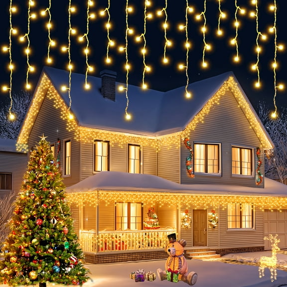 40FT 480 LED Christmas Outdoor Icicle Lights,8 Modes,IP44 Waterproof,With Timer & Memory Fuction,Connectable,360° Glow,Plug In Twinkle Curtain String Lights For Xmas,Holiday,Wedding