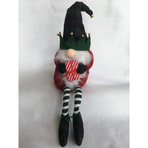 Christmas Plush Holiday Dressed Santa Gnome with Mustache and Beard Holding Present