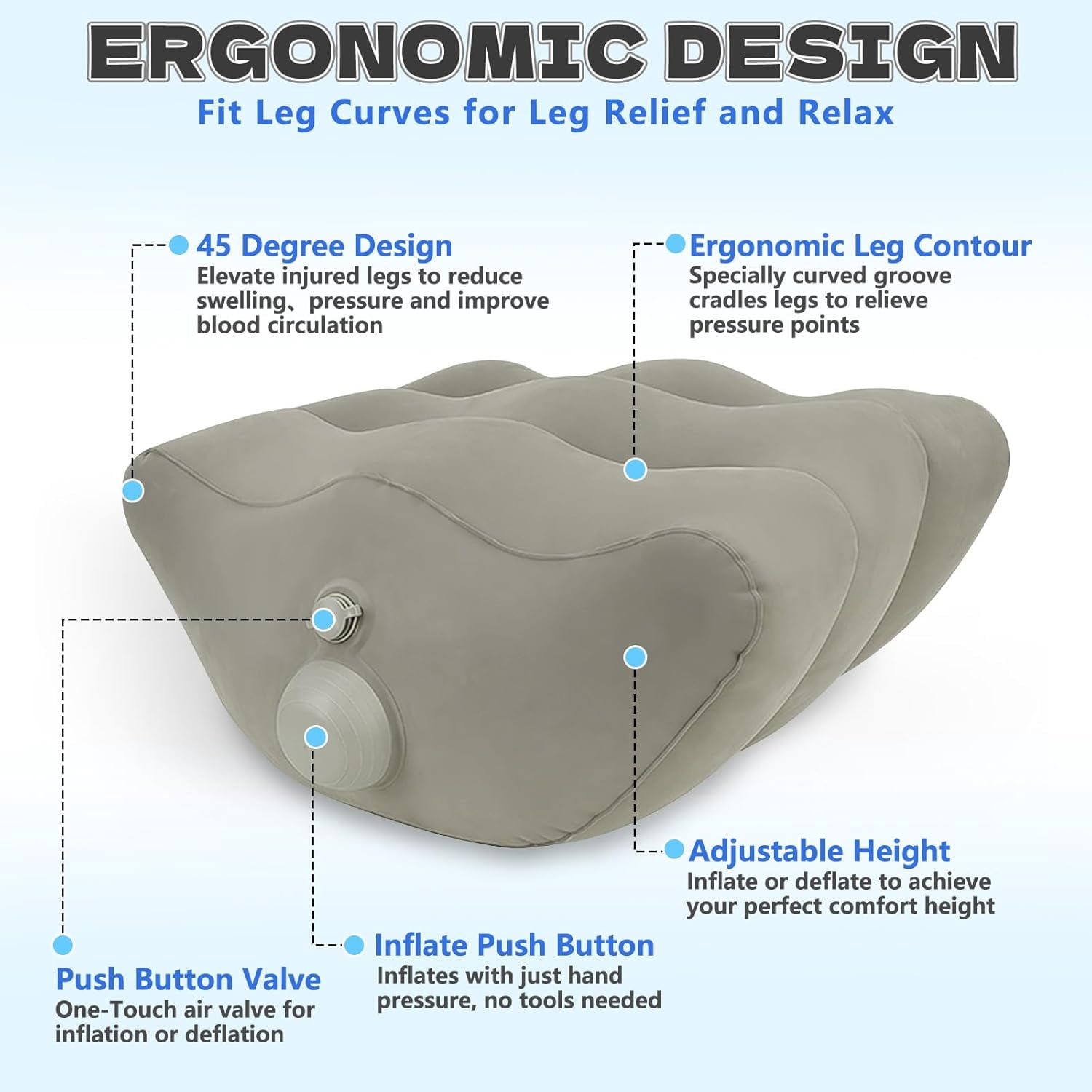 Inflatable Leg Elevation Pillow After Surgery, Wedge Leg Elevating Pillows for Injury Recovery, Blood Circulation, Swelling, Leg Support Cushion Knee Hip Ankles Pain