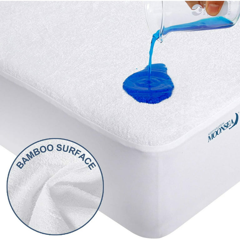 Twin Mattress Protector Waterproof Mattress Pad Cover, Viscose Made from  Bamboo Terry Soft Mattress Protector Twin Cover with Deep Pocket Fits Up to
