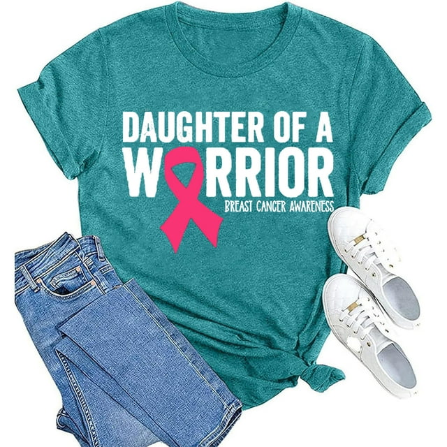Fgnfyis Womens Breast Cancer T Shirts Ribbon Shirts Breast Cancer Awareness Tee Womens Summer Tops Blue XXL
