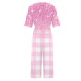 thumbnail image 4 of Baggy Jumpsuits For Women Summer Short Sleeve Overalls V Neck Loose Wide Leg Floral One Piece Rompers With Pockets Pink M, 4 of 6