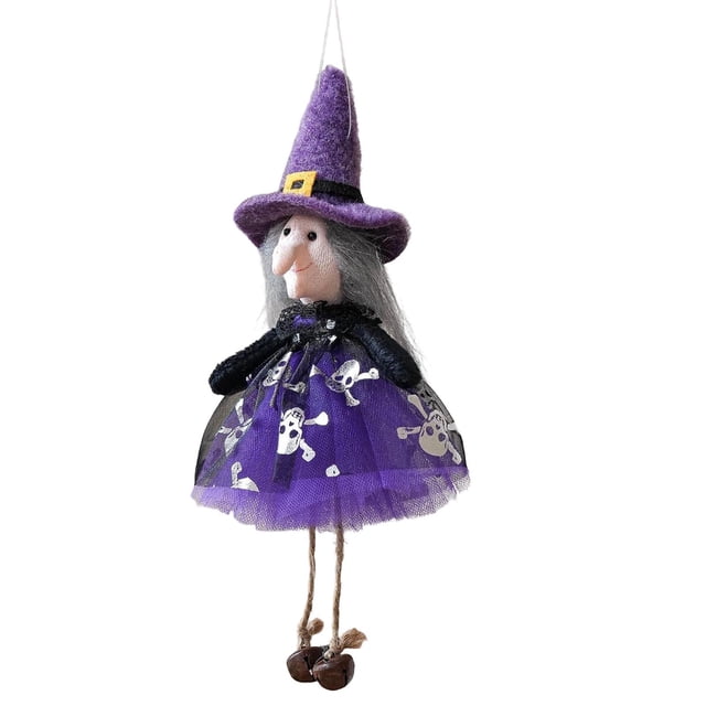 Vestido de Gasa de Halloween con Colgante de Muñeca, Gatos Negros, Bruja, Calabaza y Fantasma, con Cascabeles, Decoración Colgante.