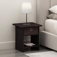 thumbnail image 4 of Furinno 2-10004DWN End Table & Night Stand Storage Shelf with Bin Drawer, Dark Walnut - Set of 2, 4 of 7