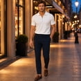 thumbnail image 2 of AZoiNM Men's Corduroy Short Sleeve Shirt Half Zip Collared Casual Stretch Fit Tee, 2 of 10