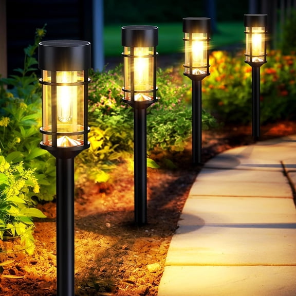 21" Solar Pathway Lights Outdoor Waterproof, Metal & Glass Landscape Lighting for Yard Garden Walkway, Warm White, 8 Pack