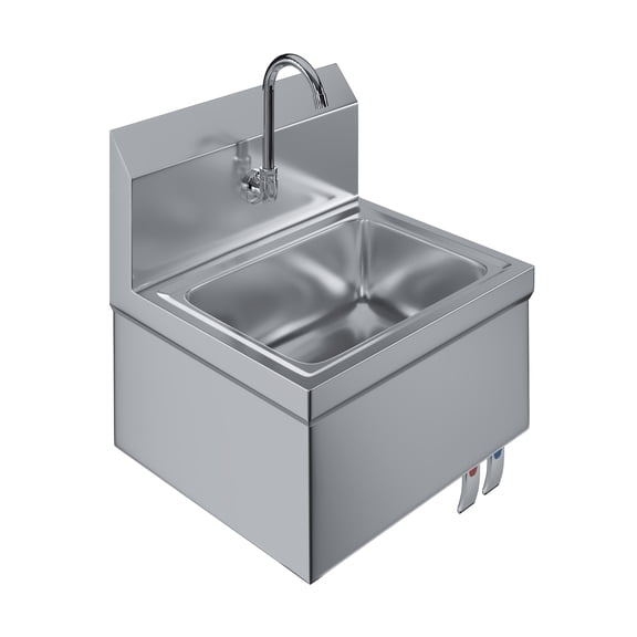 AmGood Stainless Steel Hands-Free Wall-Mounted Hand Sink 17 in x 15 in with Faucet and Double Knee Valves