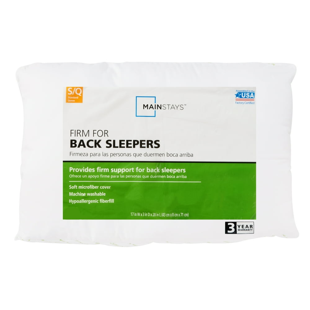 Mainstays Firm Support for Back Sleepers Bed Pillow, 17" x 28"