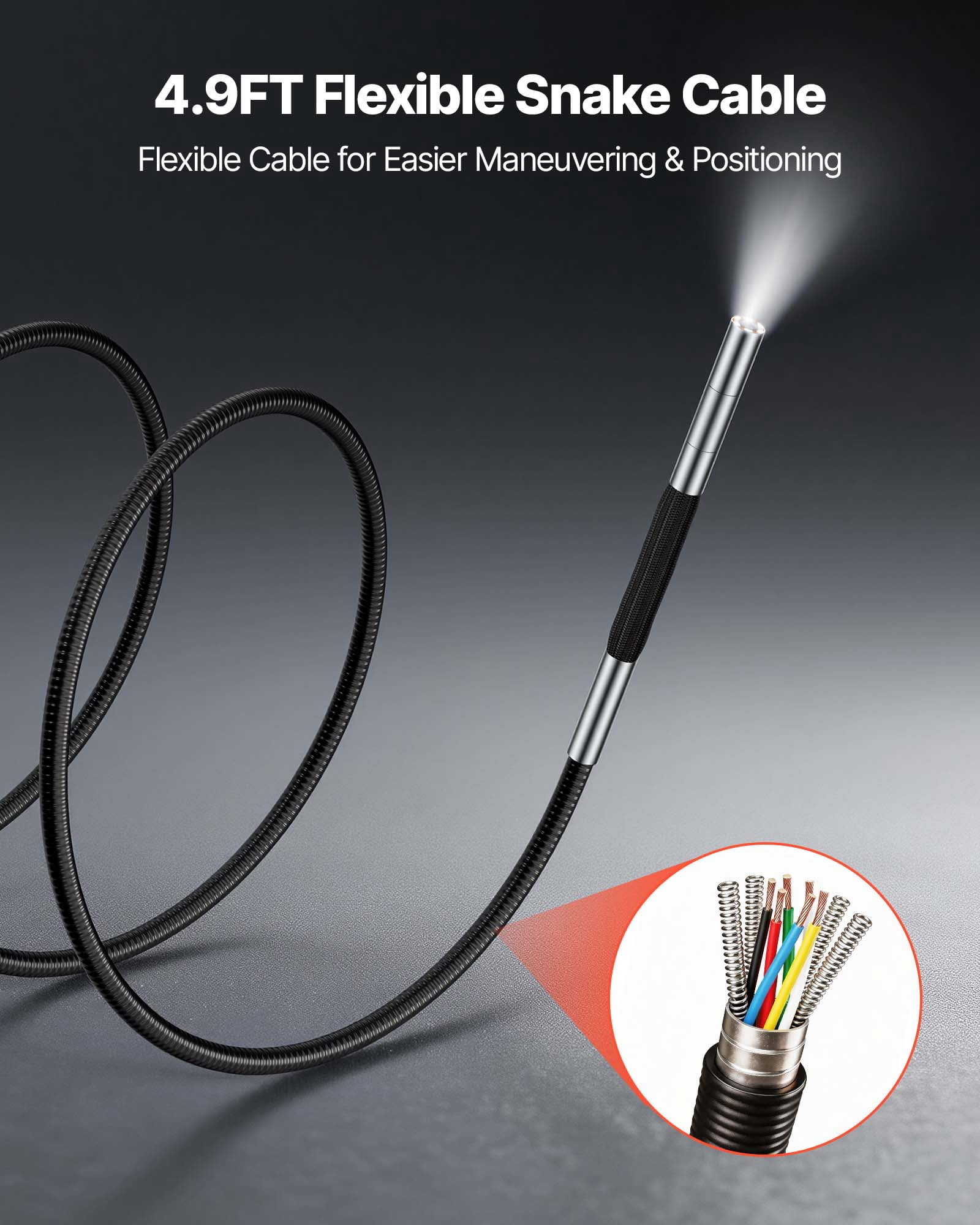 VEVOR 2-Way Articulating Endoscope with Light, 1080P HD Industrial Borescope Inspection Camera with 0.15-inch Ultra Slim Articulated Probe, Flexible Snake Scope Cam