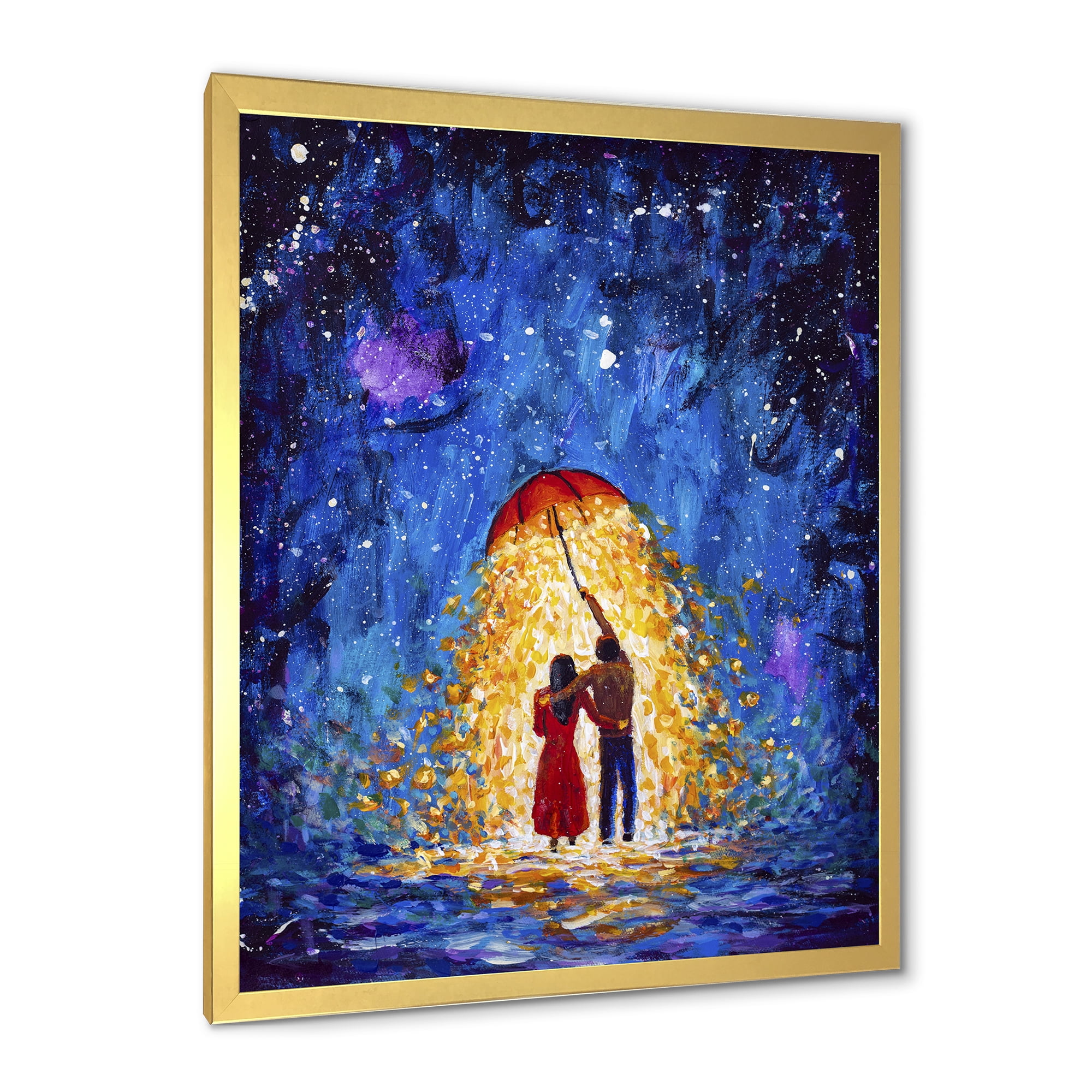 Designart 'Abstract Couple In Love Walks Under Glowing Umbrella' French Country Framed Art Print