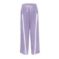 thumbnail image 4 of Sewkxo Womens Baggy Fit Wide Leg Trouser Casual Drawstring Elastic Waist Quick Dry Tracktrousers 2026 Fashion Contrast Color Striped Trousers with Pockets,Purple S, 4 of 7