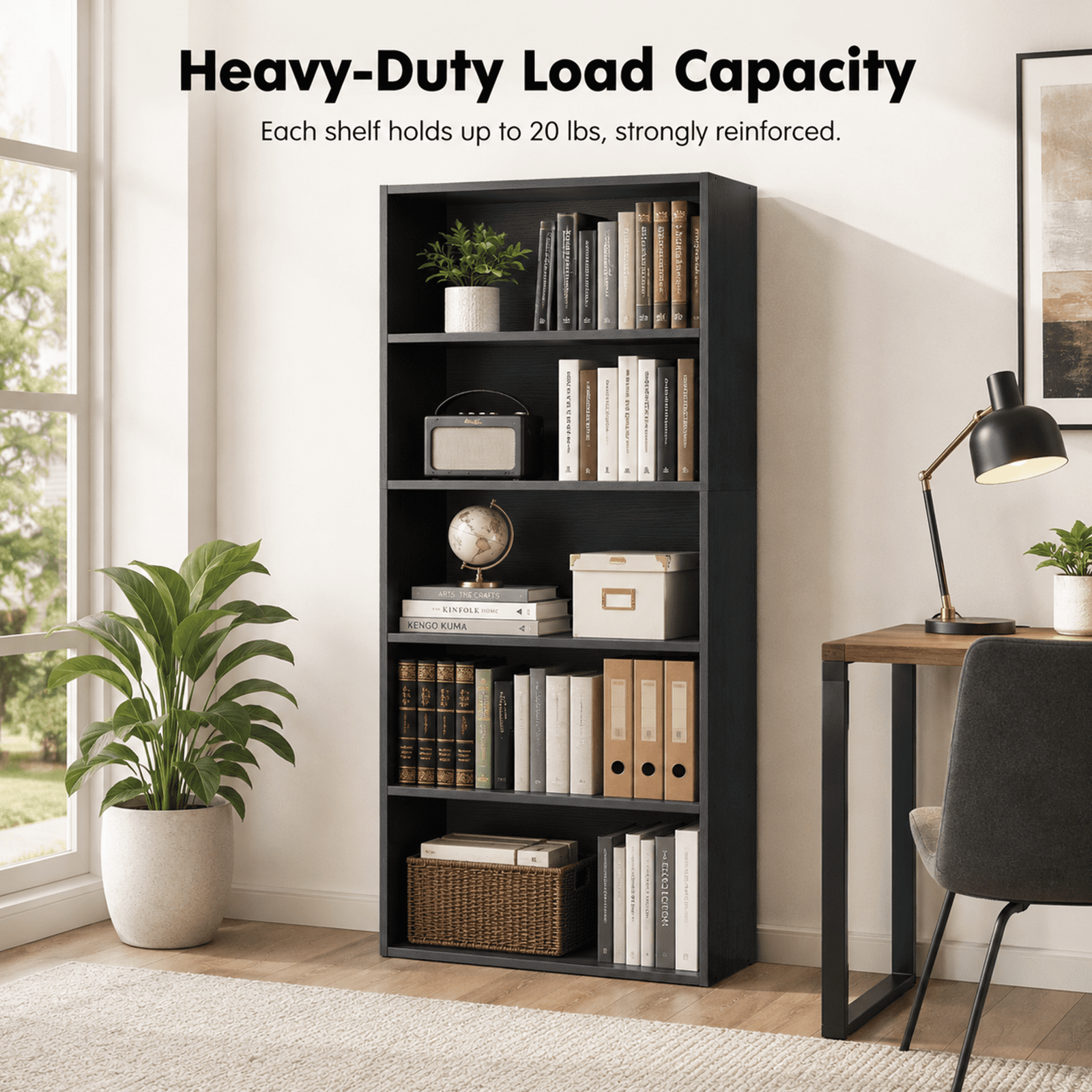Alvantor 5-Tier /6-Tier Industrial Bookshelves and Bookcases, Tall Floor Standing Open Storage Shelf for Home Office, Living Room, Bed Room