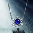 thumbnail image 3 of Sapphire Moissanite Sparkling Flower Pendant Necklace for Women, 925 Sterling Silver, Perfect Anniversary Wedding Jewelry Gift for Mom and Wife, 3 of 6