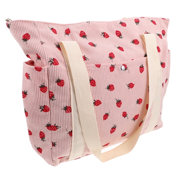 Milisten Women's Strawberry Corduroy Tote Bag, Shoulder Purse Handbag for Work, Beach, Travel, Vacation, Grocery Shopping