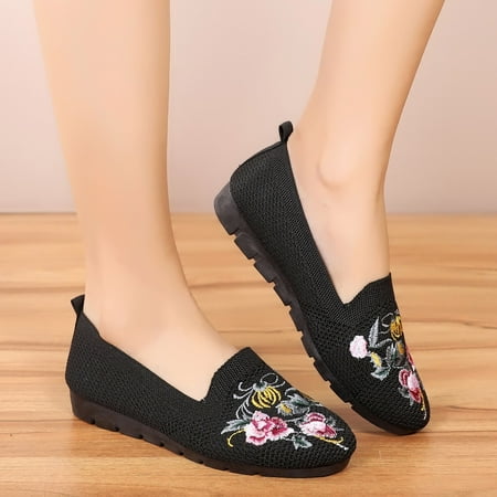 

HIBRO Women Casual Mesh Slip-On Wedges Round Toe Breathable Single Shoes Peas Shoes