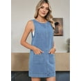 thumbnail image 3 of Womens Sleeveless Denim Dress Casual Summer Crewneck A Line Overall Mini Dress Jean Jumper Pinafore with Pockets Blue M, 3 of 4