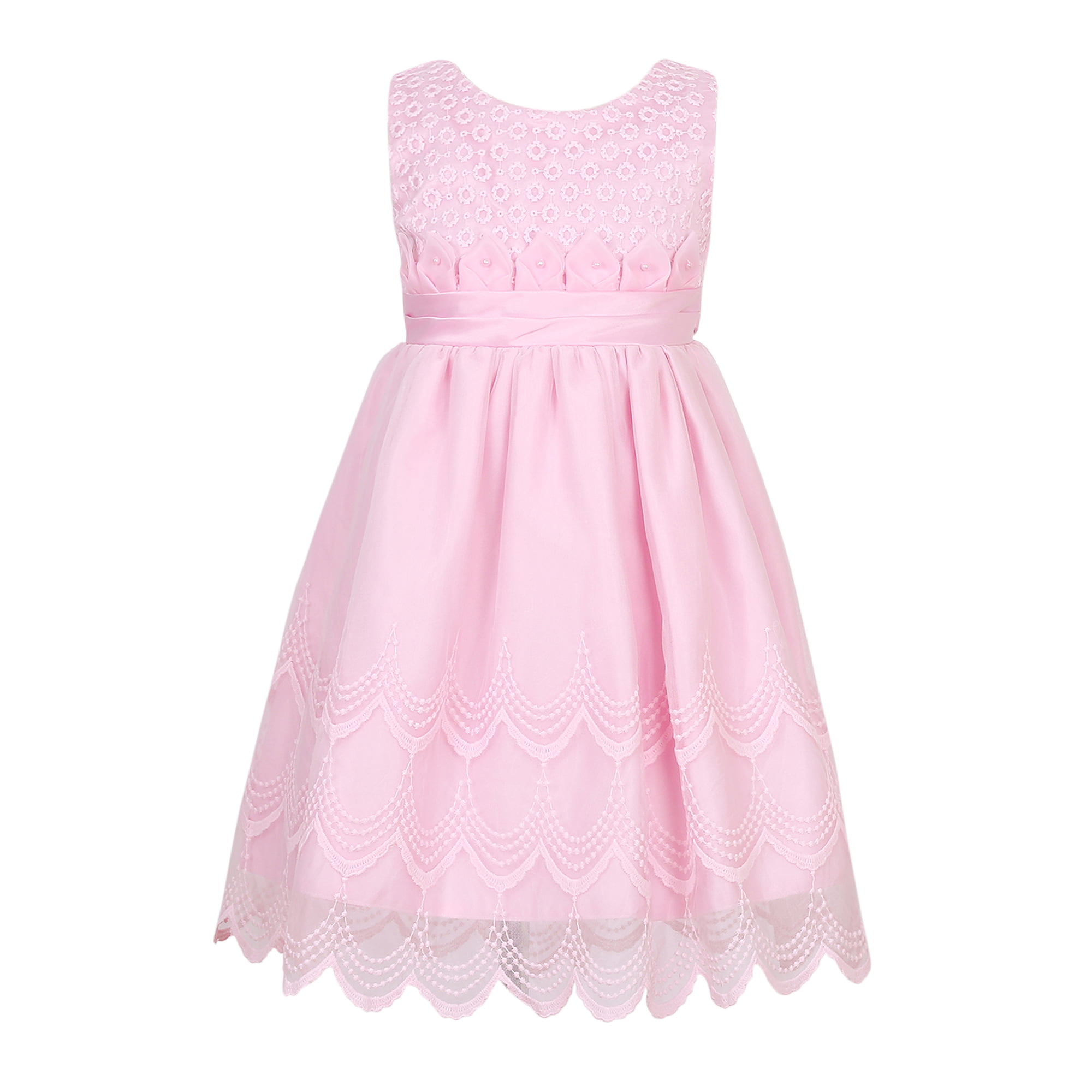Little Girls Pink Embroidered Scallop Party Dress 3 - Walmart.com