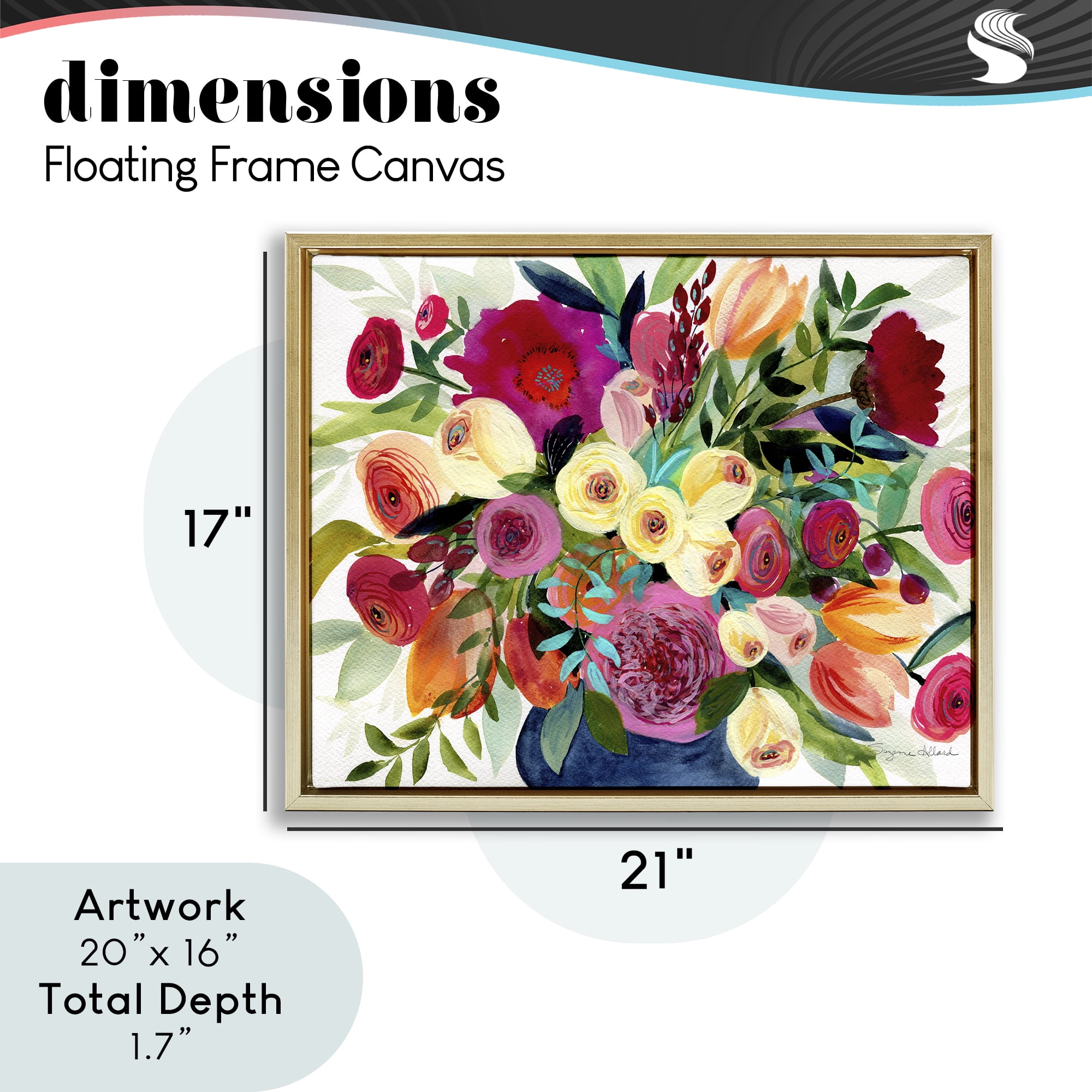 Stupell Industries Morning Joy Bouquet Gold Framed Floater Canvas Wall Art, design by Suzanne Allard