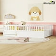 thumbnail image 2 of Bellemave Full Size Floor Bed with Door and High Fence Guardrails  Floor Bed with Bed Slats Wooden Floor Bed Montessori Bed Frame (Full, White, With Slats), 2 of 10