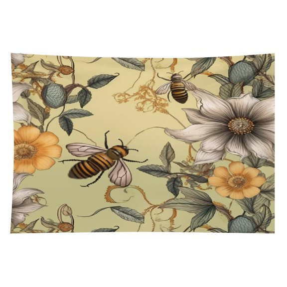 GooTPa Bee Flower Yellow Vintage Polyester Wall Tapestry Anti Wrinkle Art Hanging Decor for Bedroom Living Room Home Holiday Decoration Gift