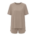 thumbnail image 4 of LIaqionyy Women 2 Piece Pajama Sets Short Sleeve Lounge Set Soft Crew Neck Top and Shorts Summer Sleepwear, 4 of 6