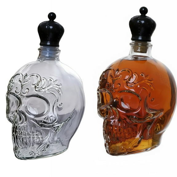 YingYouFu Skull Shape Glass Whiskey Bottle High Borosilicate Halloween Themed Liquor Bottle for Bar Decor and Collectors Gift