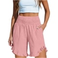 thumbnail image 4 of Levmjia Womens Ruffled Wrap Shorts High Waist Casual Polyester Elastic Waist Pocket Shorts for Everyday Wear Yoga Beach and Vacation All Season Comfort Stretchy Fit, 4 of 7