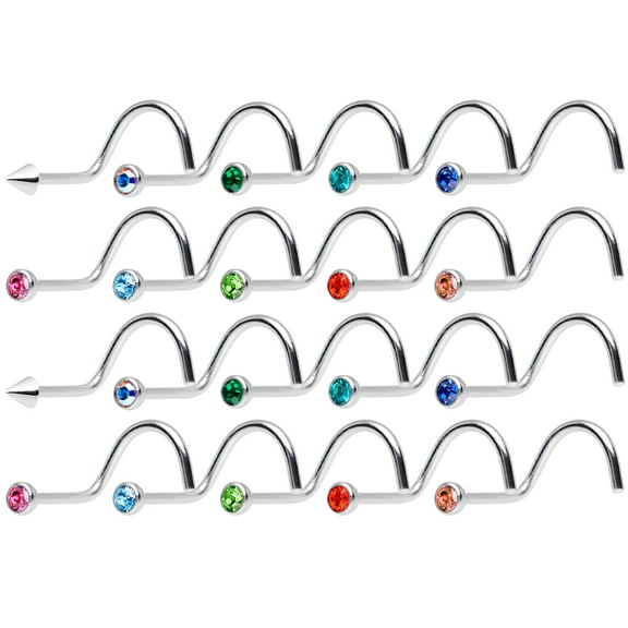 Nose Piercing Screws with CZ Gems Twenty-Piece
