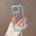 thumbnail image 2 of For iPhone 16 Pro Max Clear Phone Case,3-in-1 Heavy Duty Protection,With Wrist Strap,Transparent Back,Shockproof Bumper Military Drop Protection Anti-Scratch Rugged Phone Case,Blue, 2 of 10