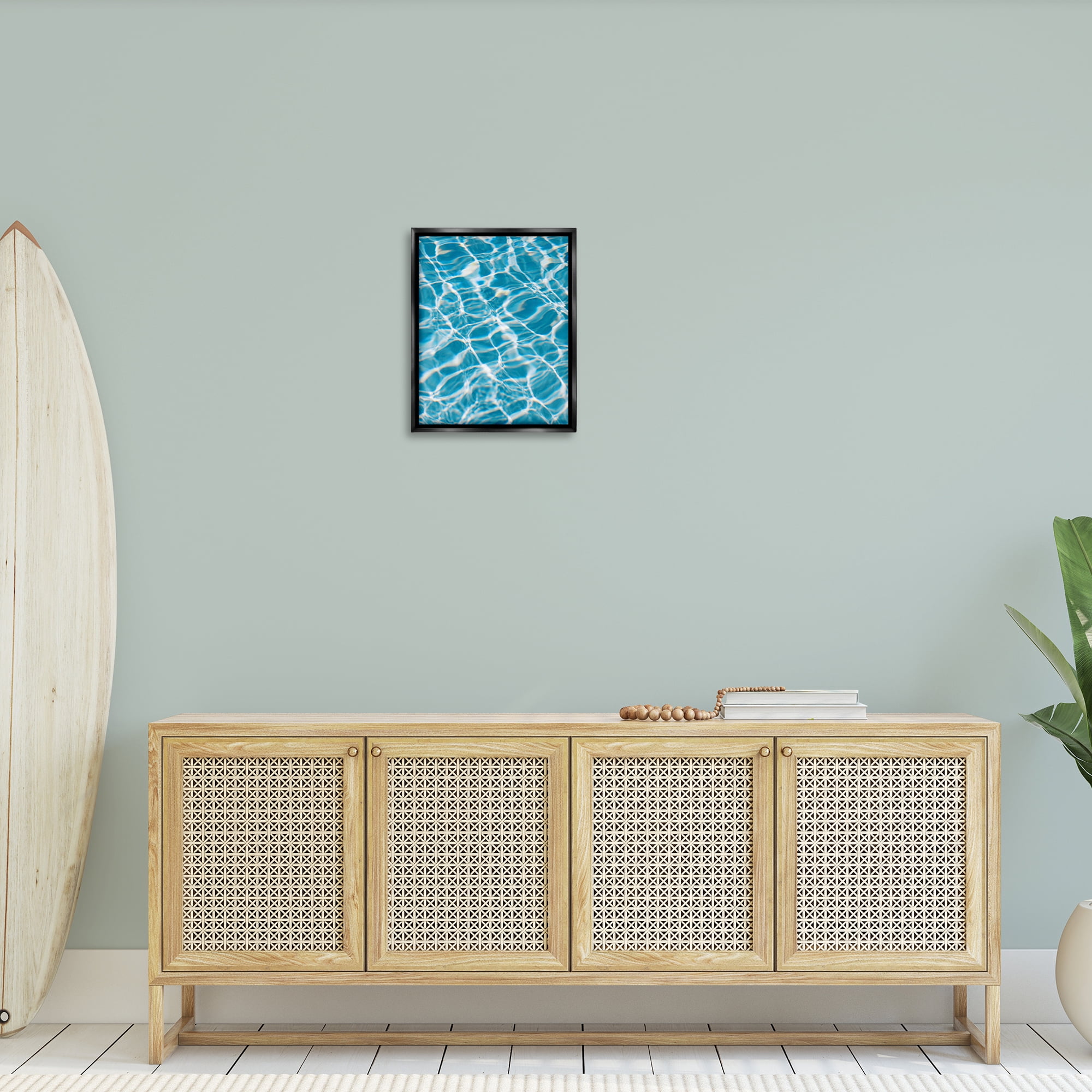 Stupell Industries Ocean Water Ripples Abstract Painting Black Floater Framed Canvas Art Print Wall Art, 17 x 21