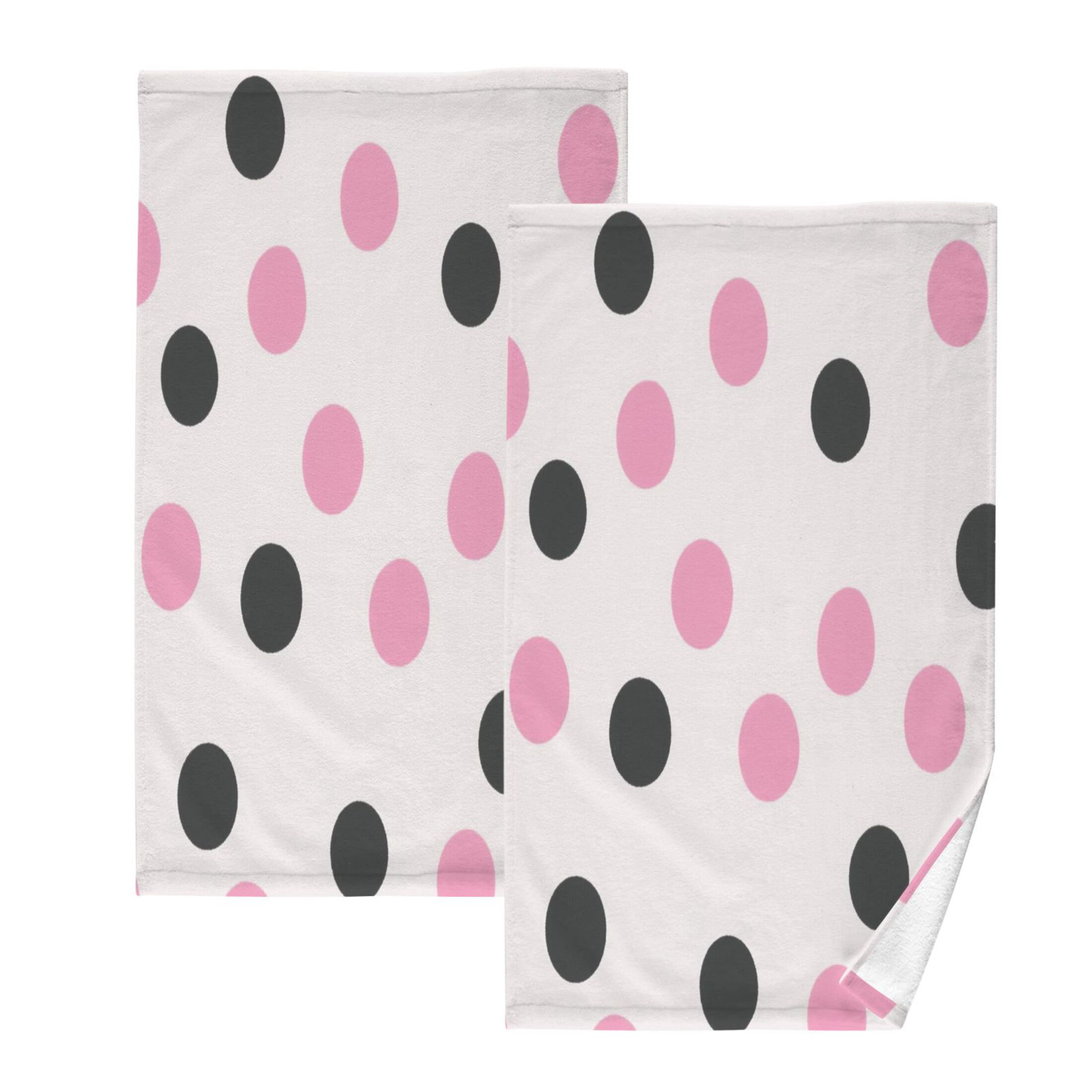 2 Pcs Absorbent Face Towel Bath Hand Towels Soft Breathable Cotton Towel Set for Bathroom Kitchen Hotel Spa Decor Pink and Black Dots