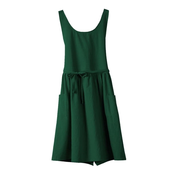 Delantal de cocina Macarena delantal portátil de cuello redondo con bolsillos verde
