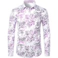 thumbnail image 3 of Camisa de vestir con estampado floral dorado de lujo para hombre, camisas de manga larga con botones y estampado completo en 3D para fiestas, blusas casuales para hombre, 3 of 5