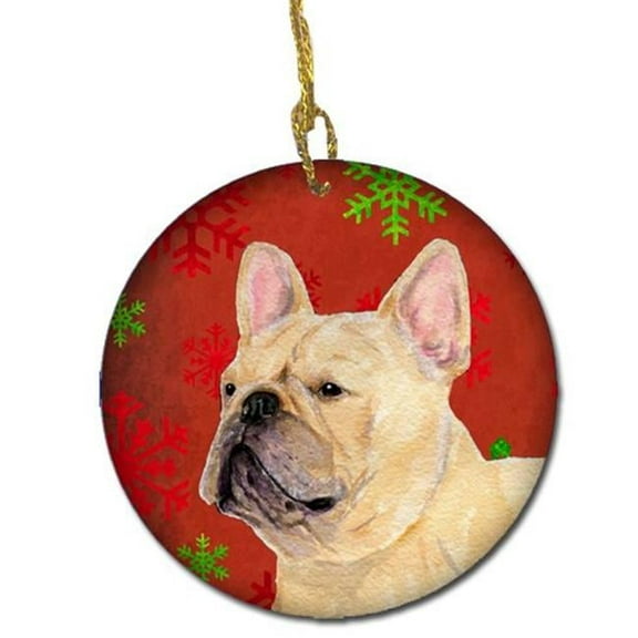 French Bulldog Red Snowflakes Holiday Christmas Ceramic Ornament