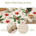 thumbnail image 5 of Watercolor Holly Leaves Stars Christmas Table Runner,Winter Pine Branches Holiday Decoration for Kitchen, Dining Table, and Home Party Decor 13x70in, 5 of 5