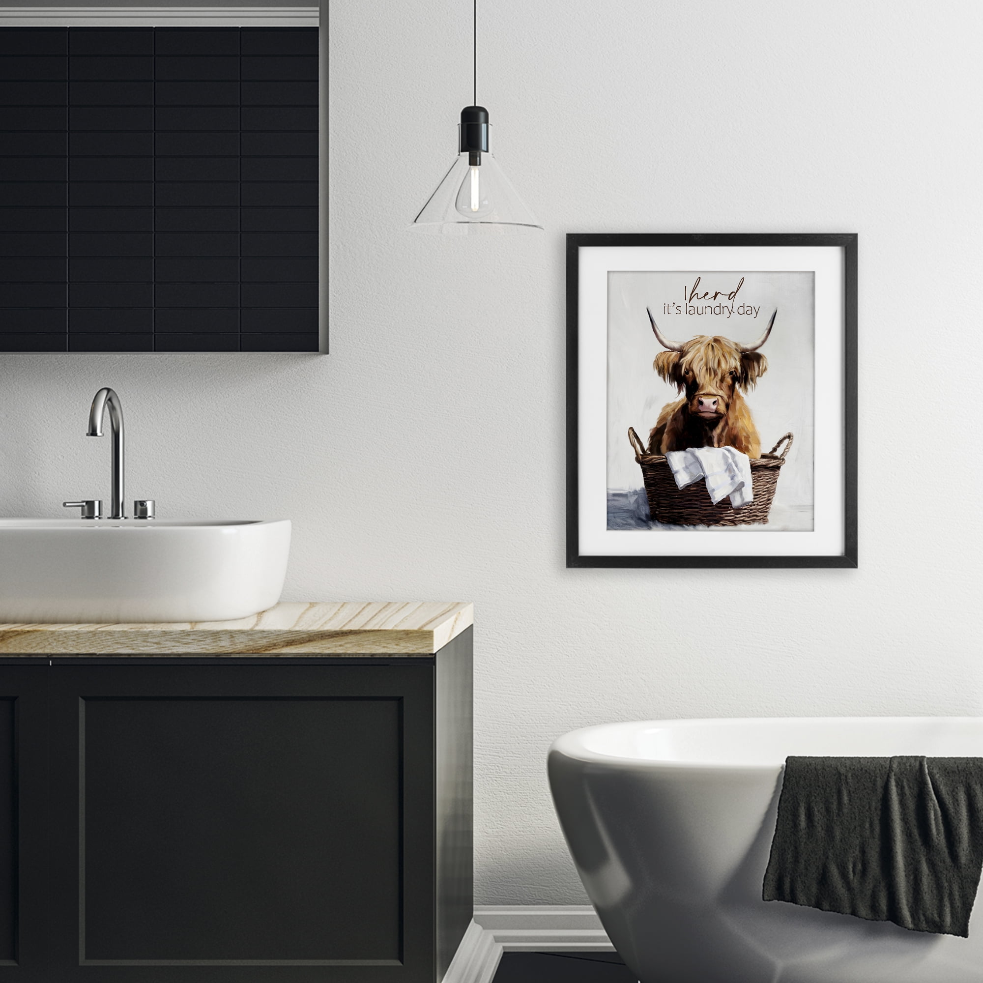 Herd It's Laundry Day Black Framed Print Under Glass, design by Kim Allen