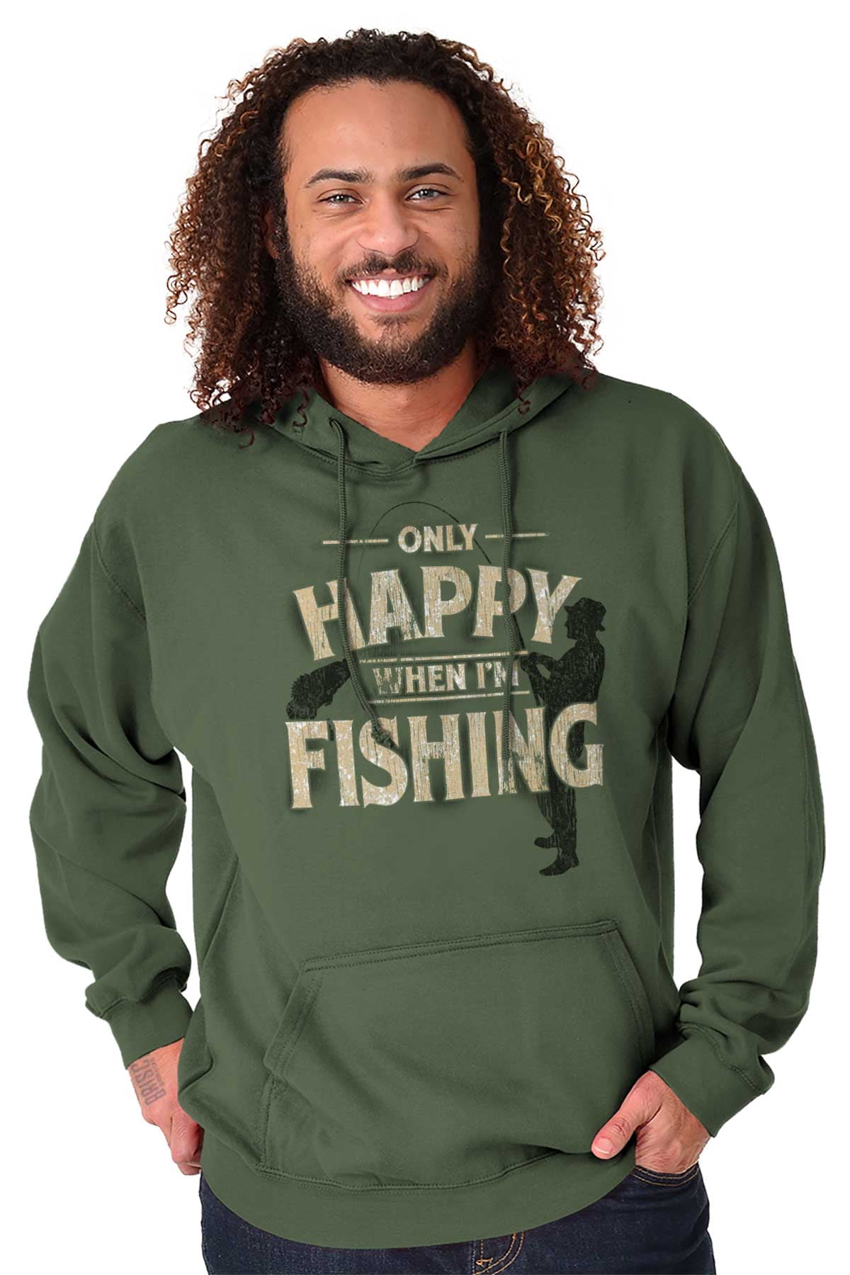 Fishing Funny Happy Angler Fishermens Hoodie Hooded Sweatshirt Men Brisco Brands X