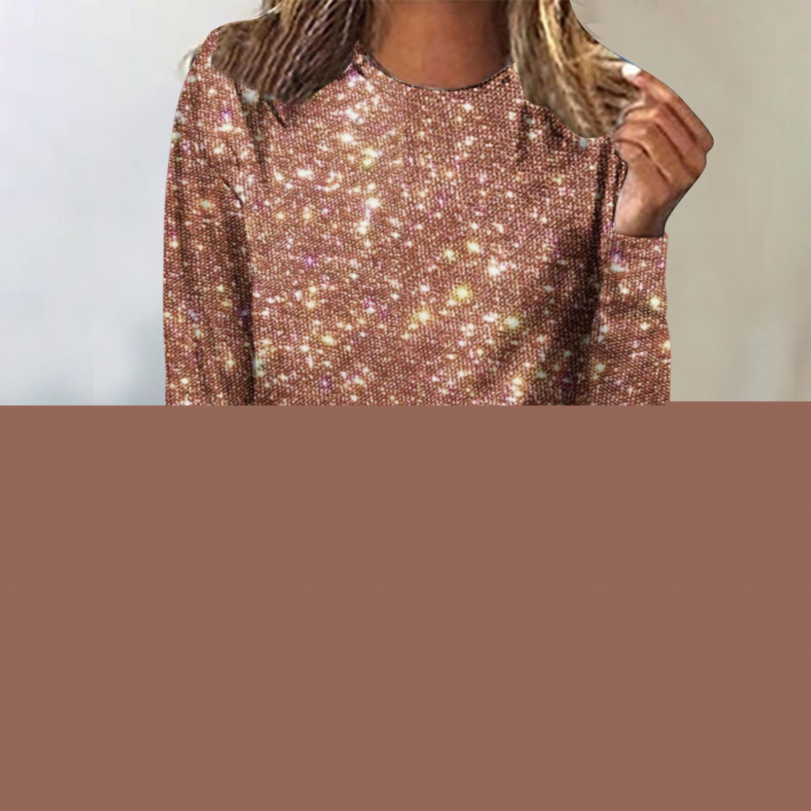 thumbnail image 2 of Ltctricy Sequin Tops for Women Dressy Casual Long Sleeve Crew Neck Sparkly Glitter T Shirts Loose Shiny Tees Party Clubwear Blouses, 2 of 4
