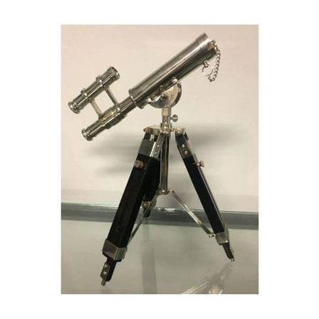 Brass Telescope Tripod Stand | Double Barrel | Nickel Finished telescope | Wooden Stand