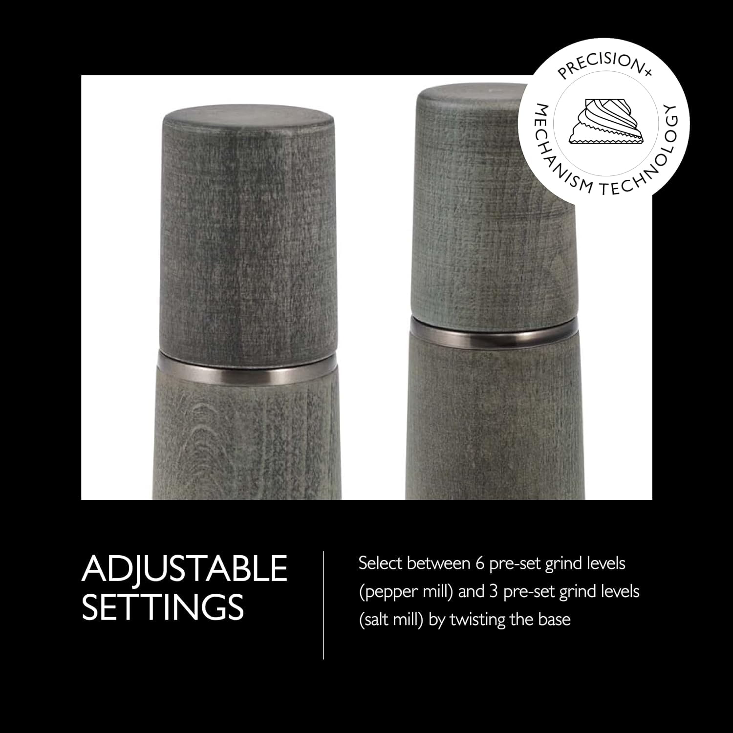 Marlow Wood Mill Set - Balanced Salt and Pepper Grinders - Refillable Spice Tools - Adjustable Settings - Dark