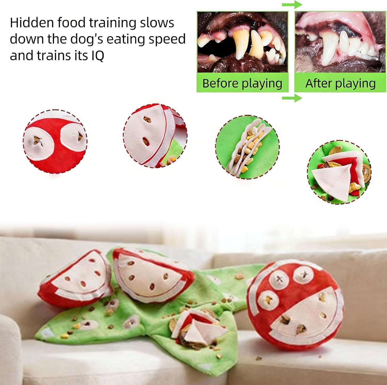 Snuffle & Puzzle Dog Toy with Squeaker and Crinkle - Interactive Watermelon Snuffle Mat Toy for Small to Medium Dogs, Mental Stimulation Enrichment(XX)