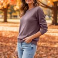 thumbnail image 5 of Huankd Womens Sweaters Crew Neck Long Sleeve Tops Knit Soft Pullover Sweaters Cozy Dressy Casual Shirts Fashion Clothing Purple L, 5 of 5