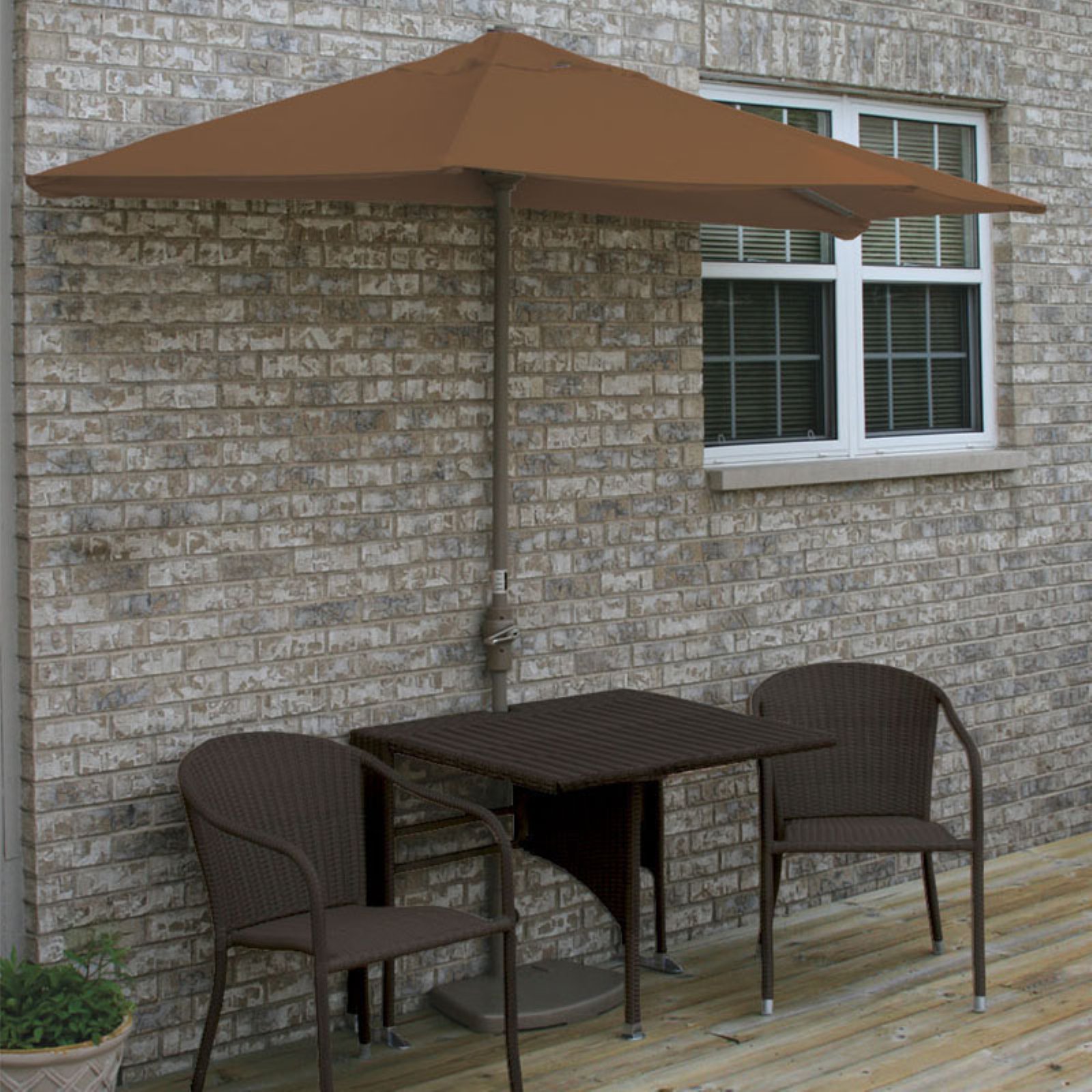 Blue Star Group Terrace Mates Daniella All-Weather Wicker Java Color Table Set w/ 7.5'-Wide OFF-THE-WALL BRELLA - Forest Green Sunbrella Canopy - image 2 of 9
